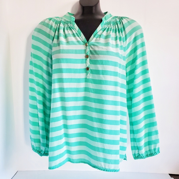 LILLY PULITZER Elsa Striped Silk Green Top XS - Picture 4 of 8
